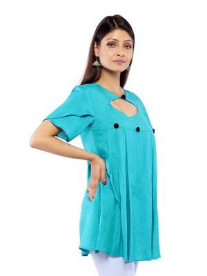 Turquoise plain rayon long-tops 3