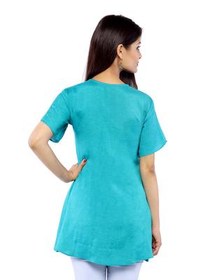 Turquoise plain rayon long-tops 4