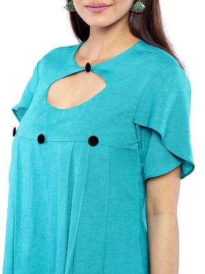 Turquoise plain rayon long-tops 5