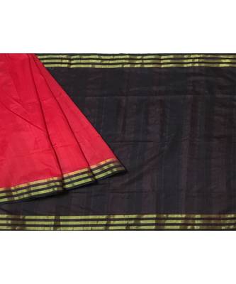 Red Woven Tussar Silk Saree With Blouse 1