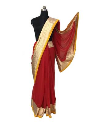 Red plain georgette saree with blouse 1