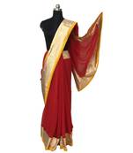 Red plain georgette saree with blouse