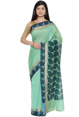 CLASSICATE from the house of The Chennai Silks Women's Green Printed Chanderi Cotton Saree Wlth Blouse 1