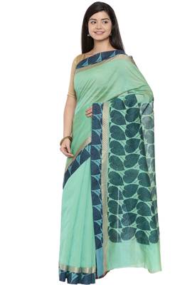 CLASSICATE from the house of The Chennai Silks Women's Green Printed Chanderi Cotton Saree Wlth Blouse 2