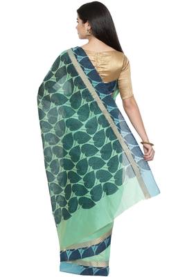 CLASSICATE from the house of The Chennai Silks Women's Green Printed Chanderi Cotton Saree Wlth Blouse 3