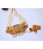 Multicolour stone studded multilayer pearl mala choker necklace set