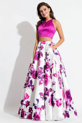 White  Floral Print Satin Semi Stitched Lehenga 1