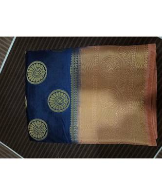 Dark Blue silk blend kanchipuram saree with blouse 1