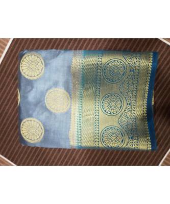 Navy blue silk blend saree with blouse 1