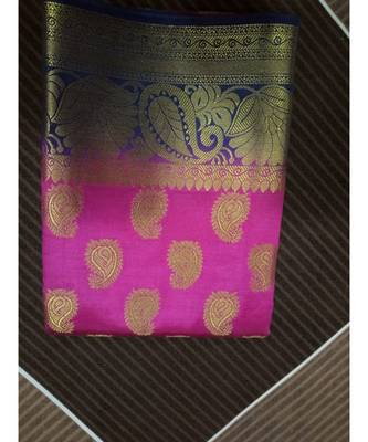 Pink paisley motif kanchipuram saree with blouse 1