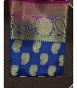 Blue silk blend with paisley motif kanchipuram saree with blouse