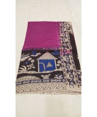 Blue and black print kalamkari cotton saree with blouse 1