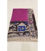 Blue and black print kalamkari cotton saree with blouse