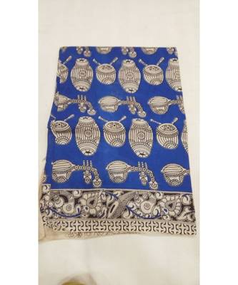 Blue and white contemporary kalamkari print saree with blouse 1