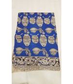 Blue and white contemporary kalamkari print saree with blouse