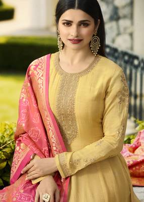 Yellow Embroidered Silk Blend Salwar 2