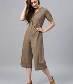 Brown Front Button Culottes Jumpsuit
