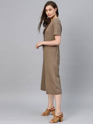 Brown Front Button Culottes Jumpsuit 2