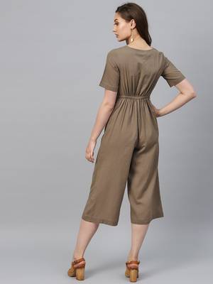 Brown Front Button Culottes Jumpsuit 3