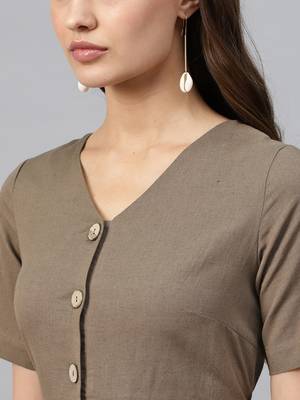 Brown Front Button Culottes Jumpsuit 5