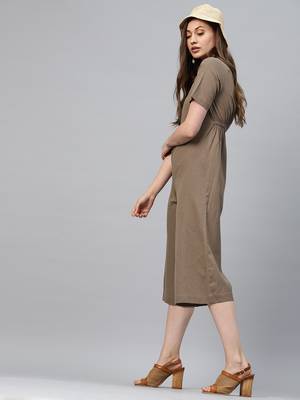 Brown Front Button Culottes Jumpsuit 6