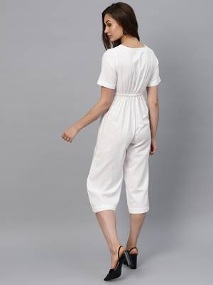 White Front Button Culottes Jumpsuit 3