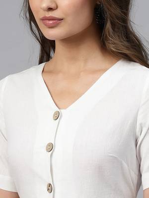 White Front Button Culottes Jumpsuit 5