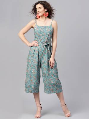 Blue Floral Strappy Jumpsuit 1