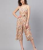 Beige & Pink Floral Strappy Jumpsuit