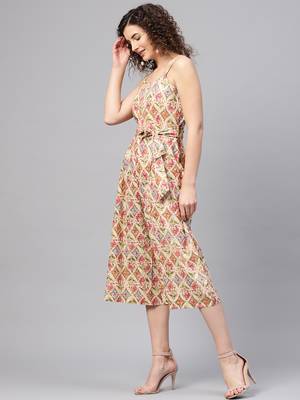 Beige & Pink Floral Strappy Jumpsuit 2