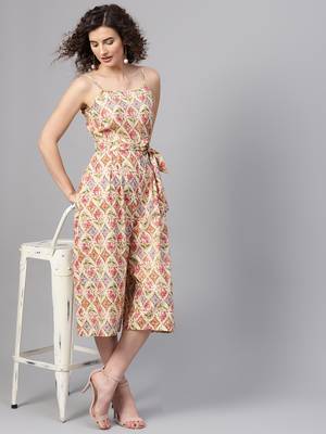 Beige & Pink Floral Strappy Jumpsuit 6