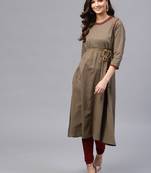 Brown Embroidered Belted Kurta