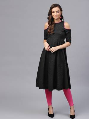 Black Dotted Cold Shoulder Kurta 1