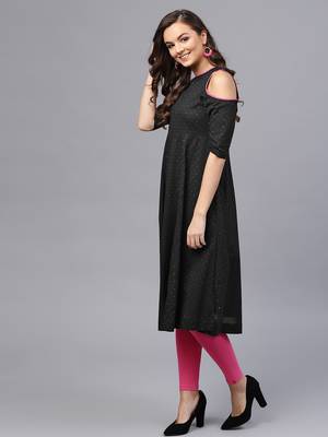 Black Dotted Cold Shoulder Kurta 2