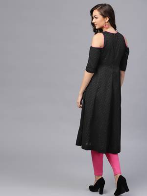 Black Dotted Cold Shoulder Kurta 3