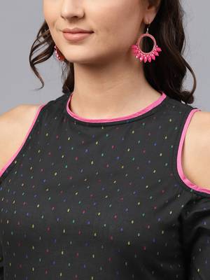 Black Dotted Cold Shoulder Kurta 4