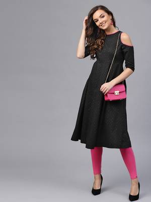 Black Dotted Cold Shoulder Kurta 5