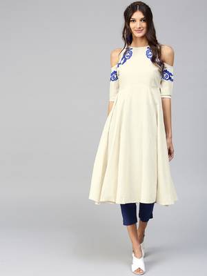 Cold Shoulder Embroidered Off-White Anarkali 1