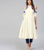 Cold Shoulder Embroidered Off-White Anarkali