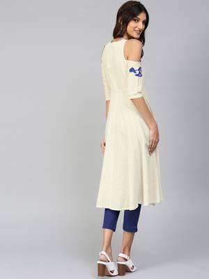 Cold Shoulder Embroidered Off-White Anarkali 3