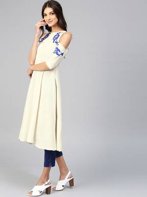 Cold Shoulder Embroidered Off-White Anarkali 4