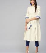 Off-White Drawstring Emb Bell Sleeves Kurta