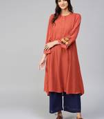 Embroidered Sleeve Crinkled Rust Kurta