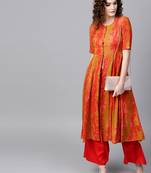 Mustard & Red Printed Front Open Anarkali