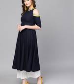 Navy Cold Shoulder Kurta with Fringe Lace