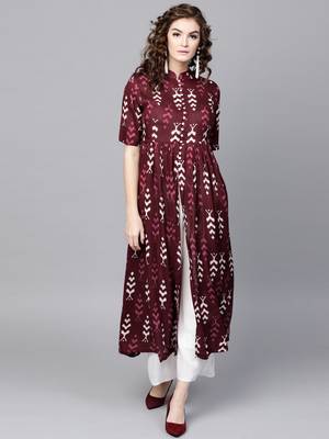 Maroon Ikat Front Open Shirt Kurta 1