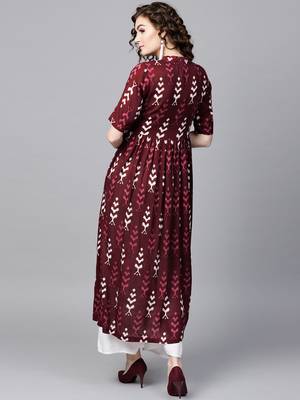 Maroon Ikat Front Open Shirt Kurta 3