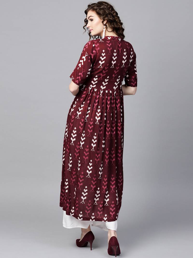 Maroon Ikat Front Open Shirt Kurta