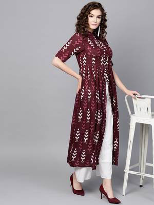 Maroon Ikat Front Open Shirt Kurta 4