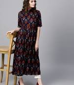 Navy floral print Front Open Shirt Kurta